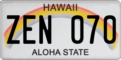 HI license plate ZEN070