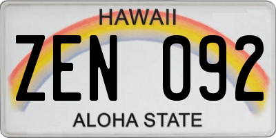 HI license plate ZEN092