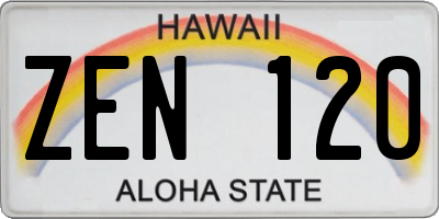 HI license plate ZEN120