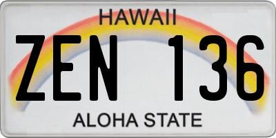 HI license plate ZEN136
