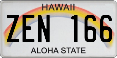 HI license plate ZEN166