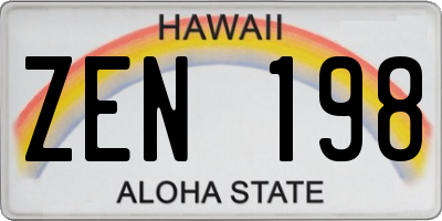 HI license plate ZEN198