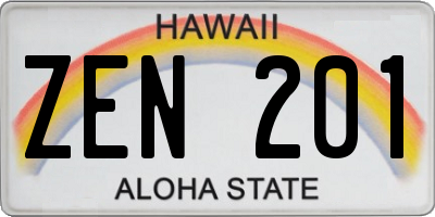 HI license plate ZEN201