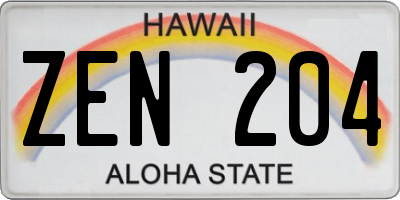 HI license plate ZEN204