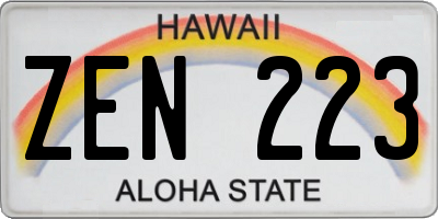 HI license plate ZEN223