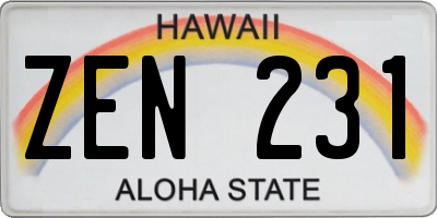HI license plate ZEN231