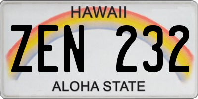 HI license plate ZEN232
