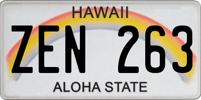 HI license plate ZEN263