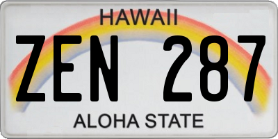 HI license plate ZEN287