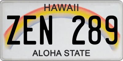 HI license plate ZEN289