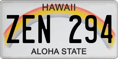 HI license plate ZEN294