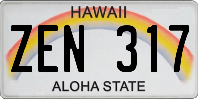 HI license plate ZEN317