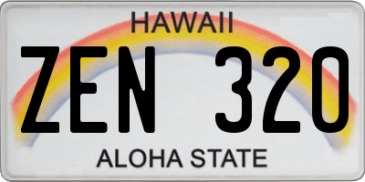 HI license plate ZEN320
