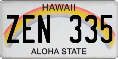 HI license plate ZEN335