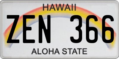HI license plate ZEN366