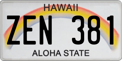 HI license plate ZEN381