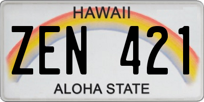 HI license plate ZEN421