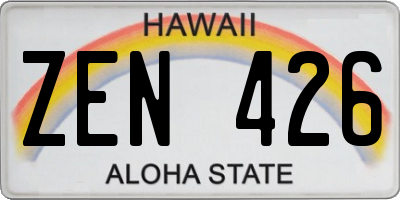 HI license plate ZEN426