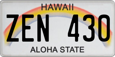 HI license plate ZEN430