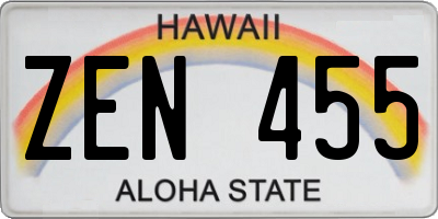 HI license plate ZEN455