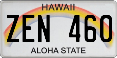 HI license plate ZEN460