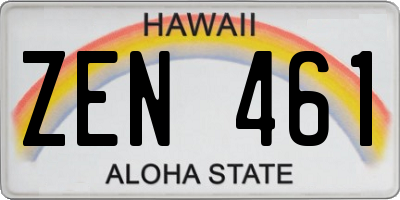 HI license plate ZEN461