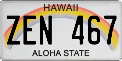 HI license plate ZEN467
