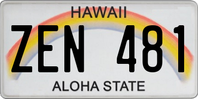 HI license plate ZEN481