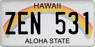 HI license plate ZEN531