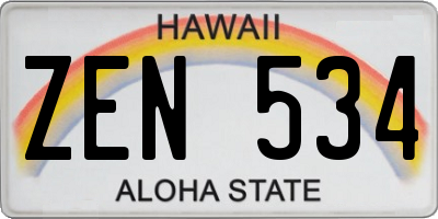 HI license plate ZEN534