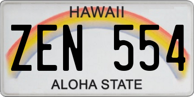 HI license plate ZEN554