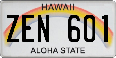 HI license plate ZEN601