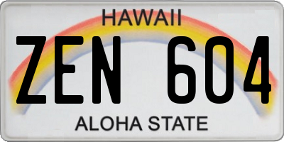 HI license plate ZEN604