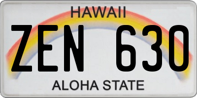 HI license plate ZEN630