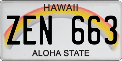 HI license plate ZEN663