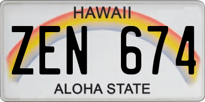 HI license plate ZEN674