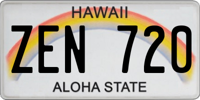 HI license plate ZEN720