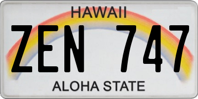 HI license plate ZEN747