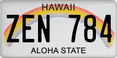 HI license plate ZEN784