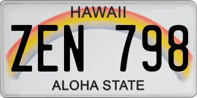 HI license plate ZEN798
