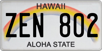 HI license plate ZEN802