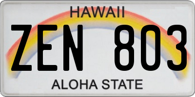 HI license plate ZEN803