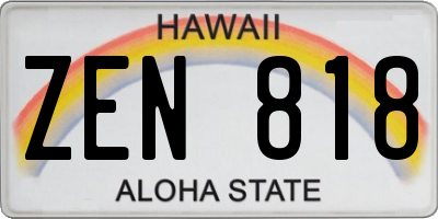 HI license plate ZEN818