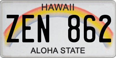 HI license plate ZEN862