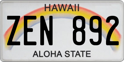 HI license plate ZEN892
