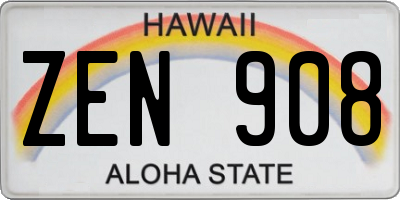 HI license plate ZEN908