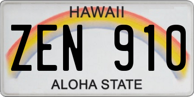 HI license plate ZEN910