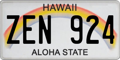 HI license plate ZEN924