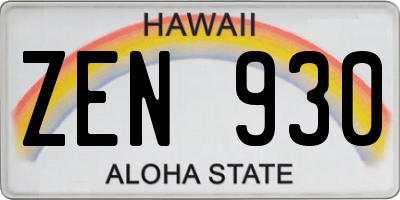 HI license plate ZEN930