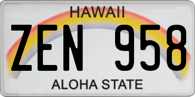 HI license plate ZEN958